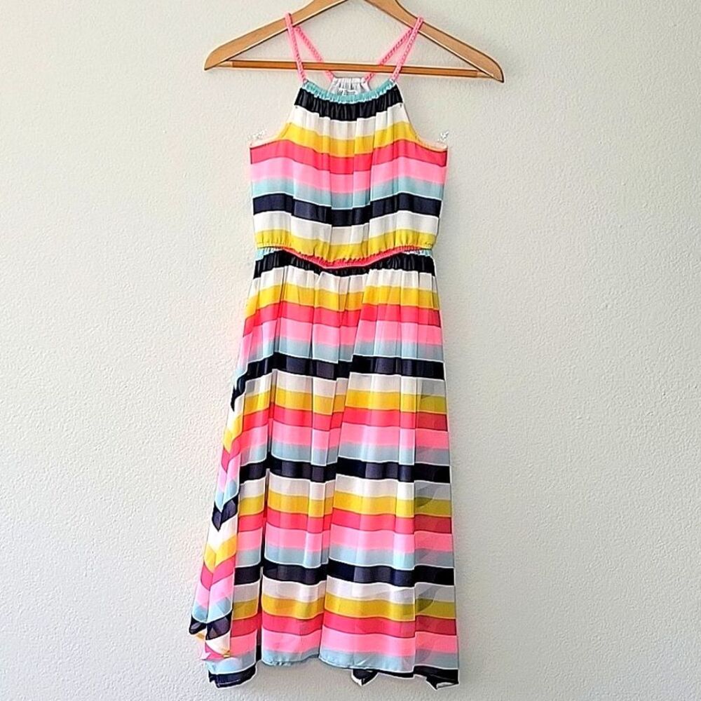 H&M Girls Striped Halter Sundress size 8-10Y Colorful Summer Pink Yellow Blue